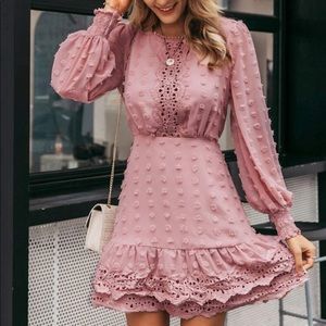 Shein lace dress long sleeve pink